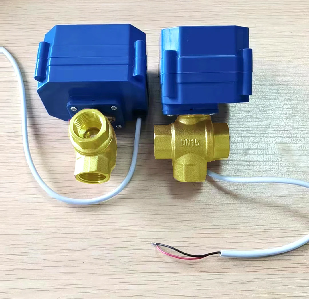 TKFM 20mm Vertical 24V Three 3 Way Mini Electric Brass Ball Valve with Motor