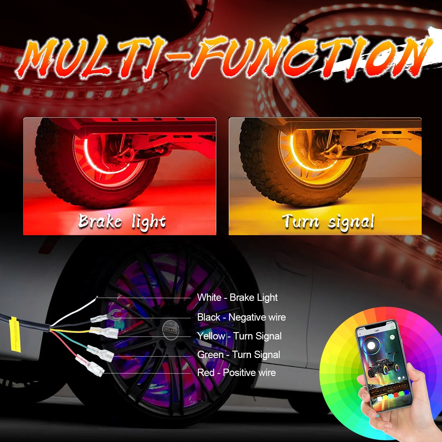 Dual Row LED Wheel Ring Lights Super Bright Pure White Solid Color Strobe LED Rim Lights Light Up For Truck Pickup