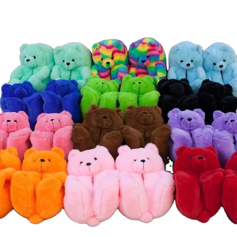 Amazon  Hot Selling Custom Stuffed Plush Toy Teddy Plush Bear Slipper House slippers Bedroom slippers for women and kids