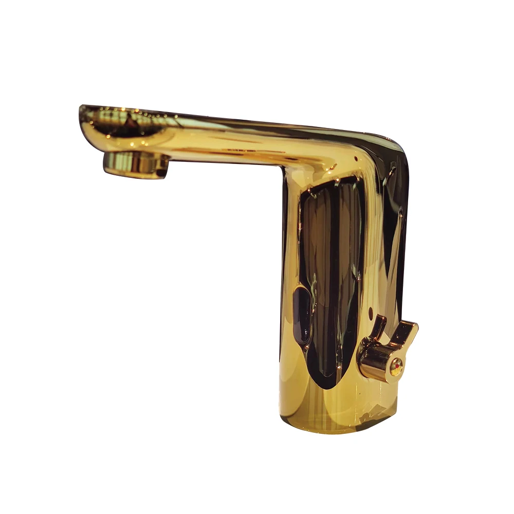 Automatic basin faucet  deck mounted Golden color  polished full brass mixer water ac /dc  battery power  grifo con sensor