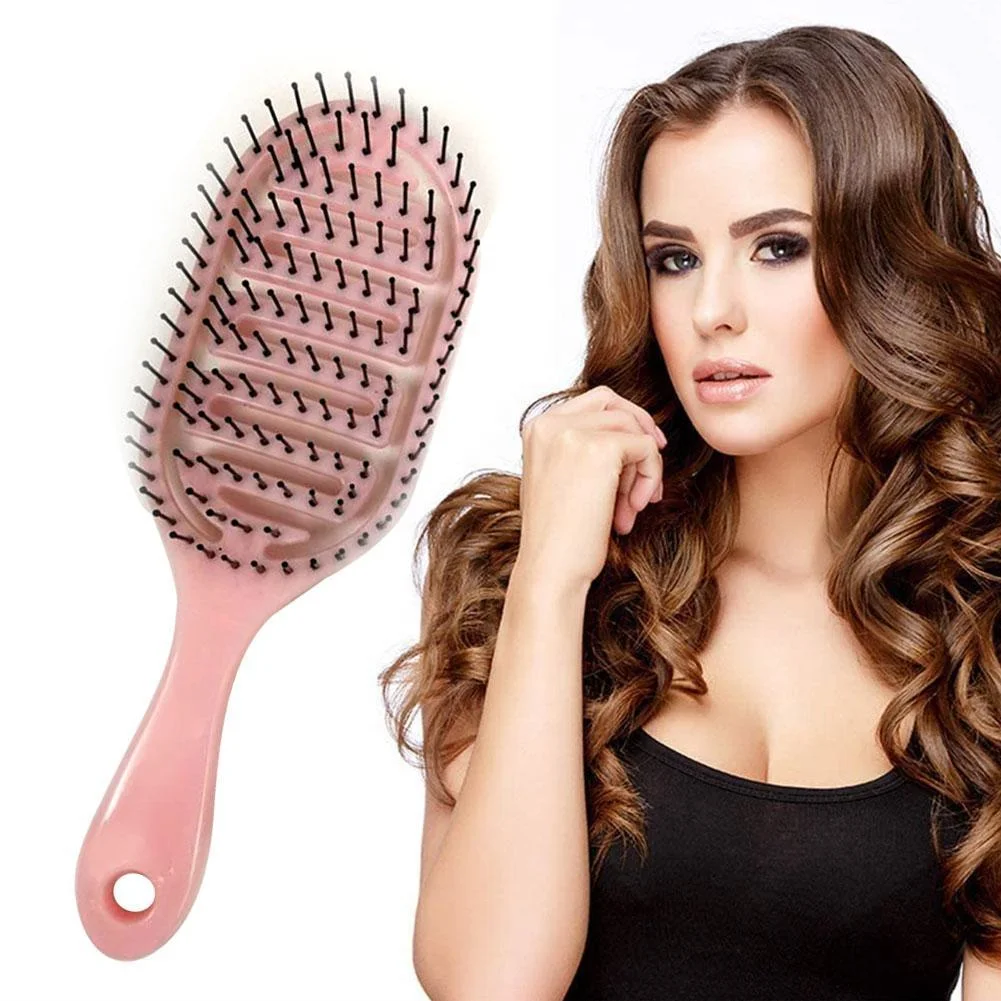 Private Label  Boar Bristle Curved Vented Styling Hair Brush Detangling Plastic Handle Salon Ribs Brush