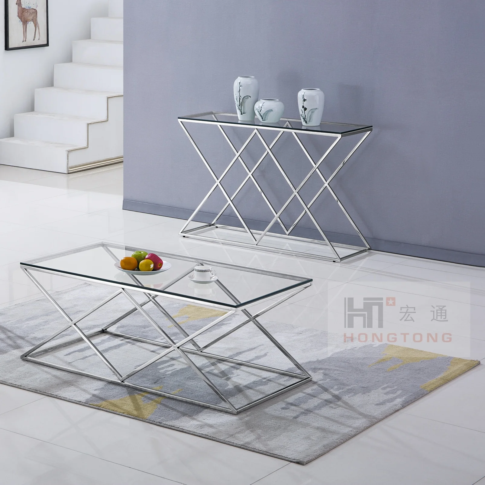 
Sliver Stainless Steel Tempered Glass Leisure Coffee Table 