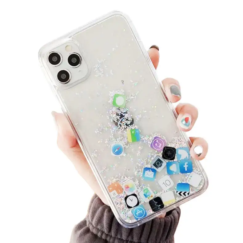 2023 Flying Desktop APP Icon Quicksand Transparent Liquid Cover Mobile Phone Case For iPhone 15 pro max 14 pro 13 12 11 XS XR