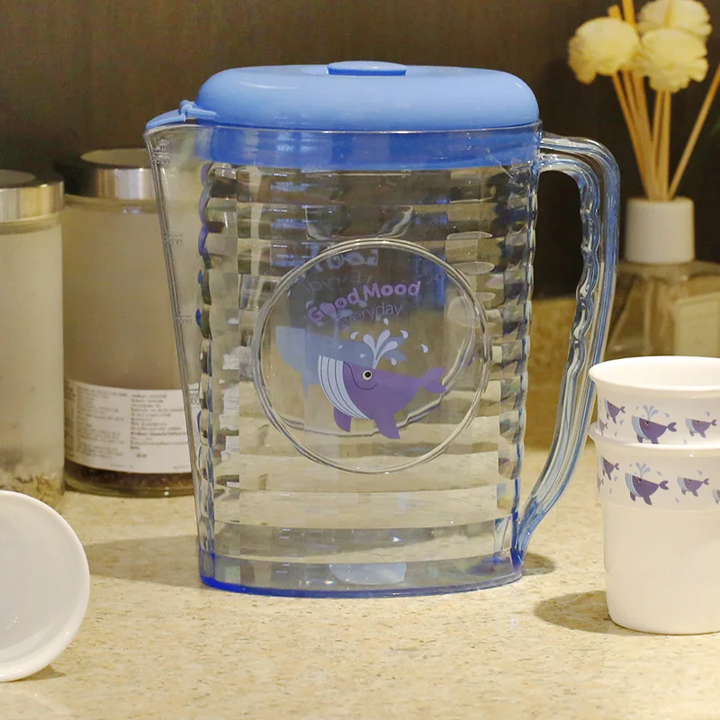 Household 1.8L Plastic Water Pitcher Jug  with lid and 4 cups