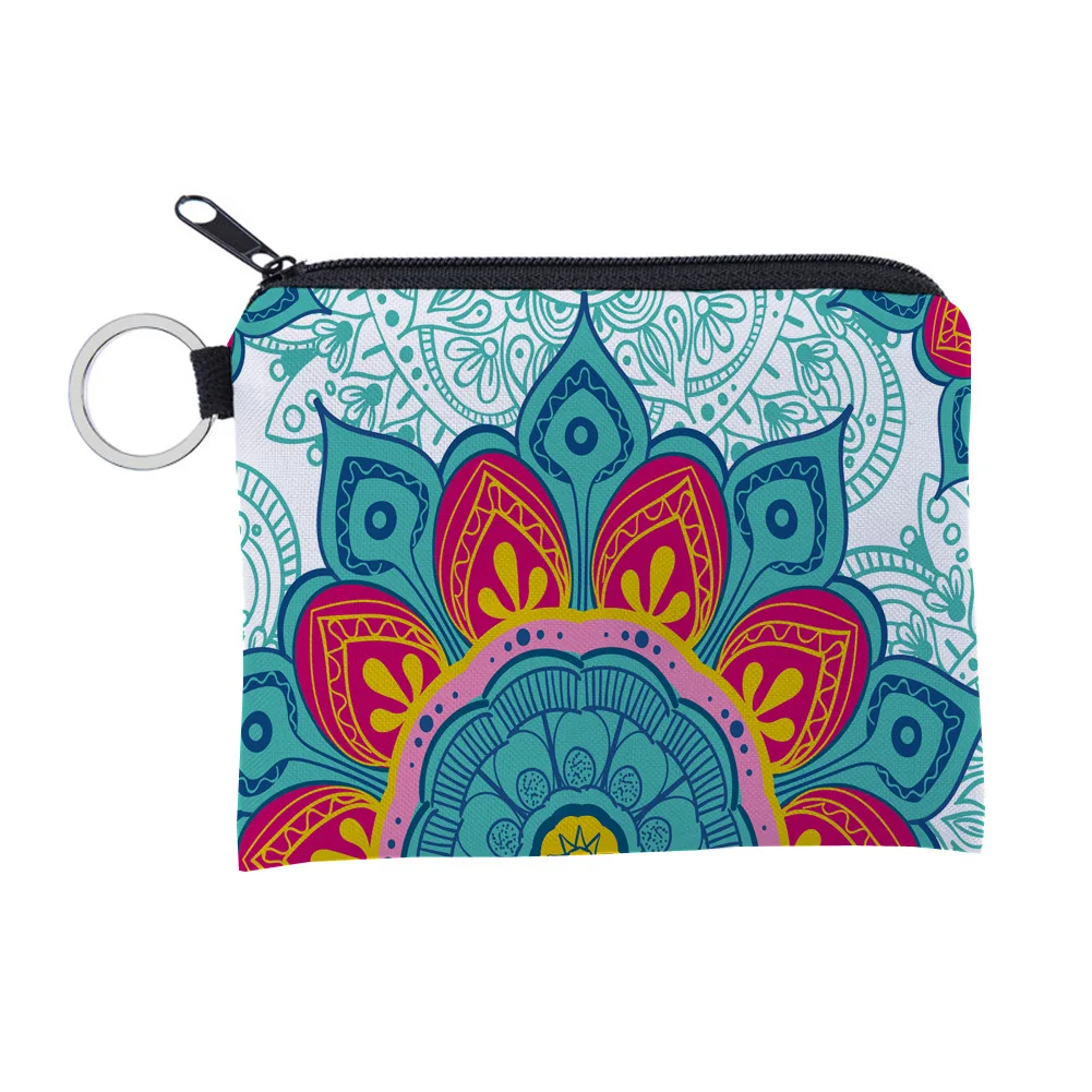 Ethnic Style Vintage Polyester Fabric Coin Purse Custom Mini Change Wallet Lady Pouch Gift Money Bag for Women