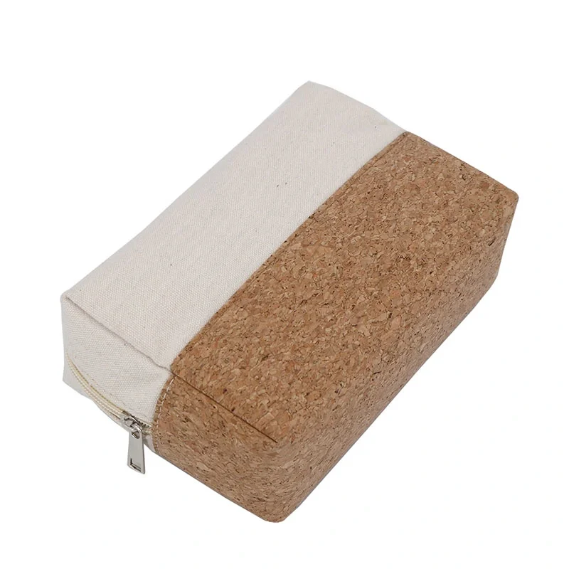 Custom with Logo 100% Eco Friendly Natural Canvas Cork Makeup Pouch Travel Toiletry Bag