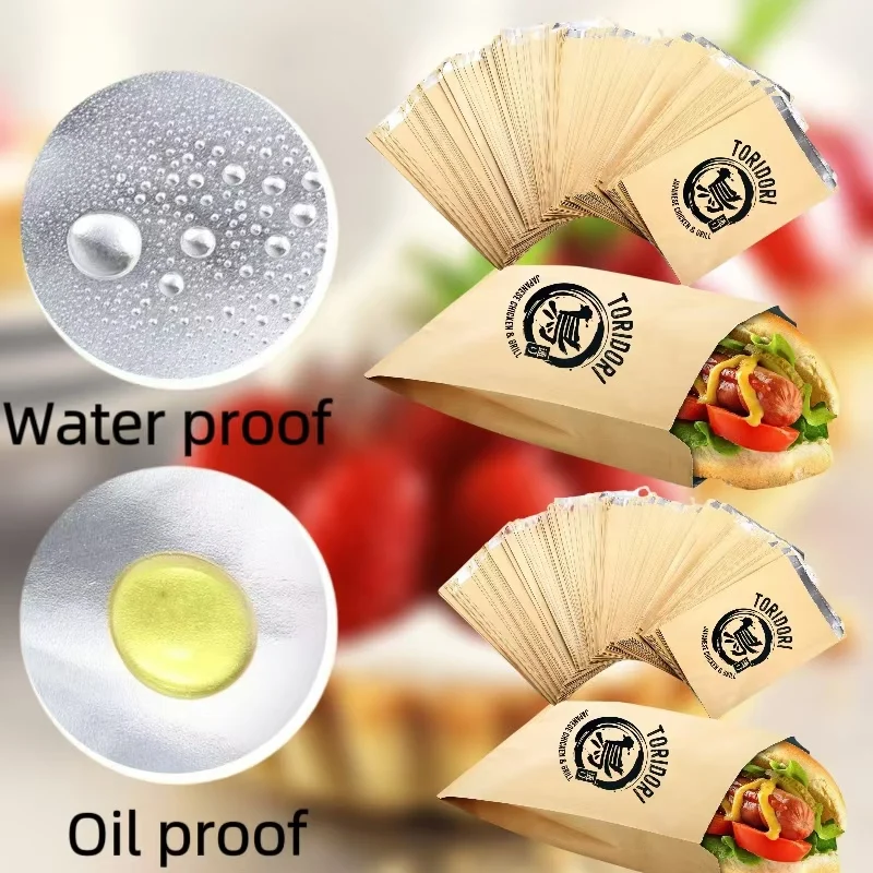 Japanese Fries Chicken Grill Foil Aluminum Insulated Bags For Packaging Street Food Paper Bag Printed Logo Steak Burger Bags