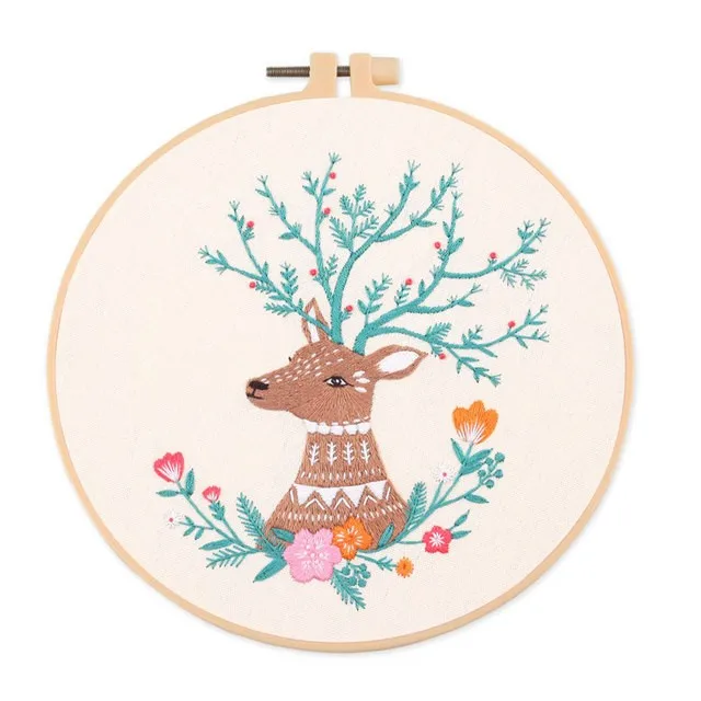 DIY Butterfly fox Pattern Embroidery Set Needlework Tools Printed Beginner Embroidery Round Cross Stitch Kit Sewing Craft Kit