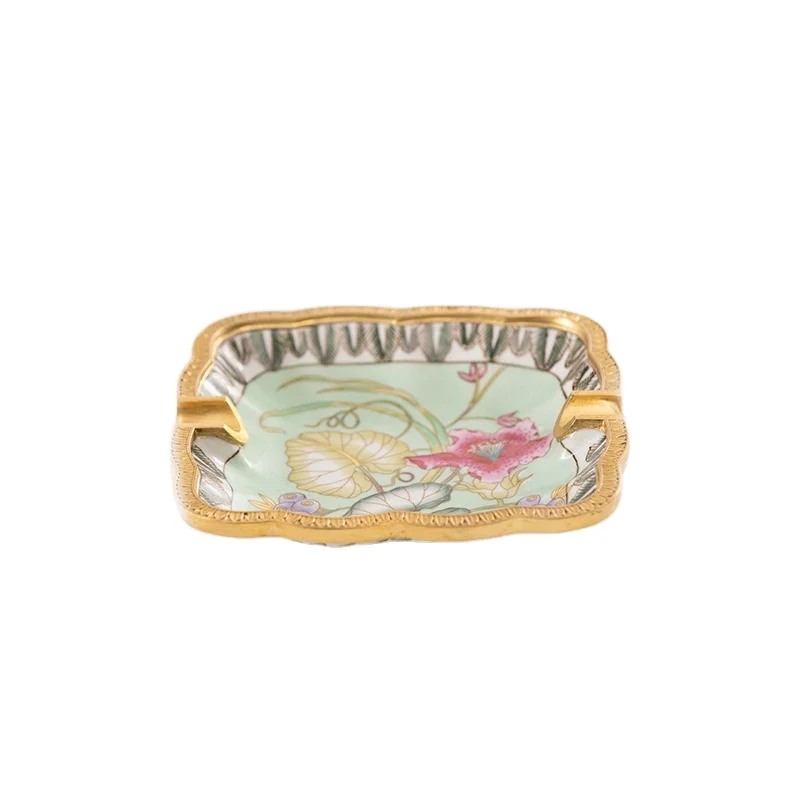 Square Luxury Ceramic Ashtray with Decorative Flower Design for Home Decor Ceramic Ashtray