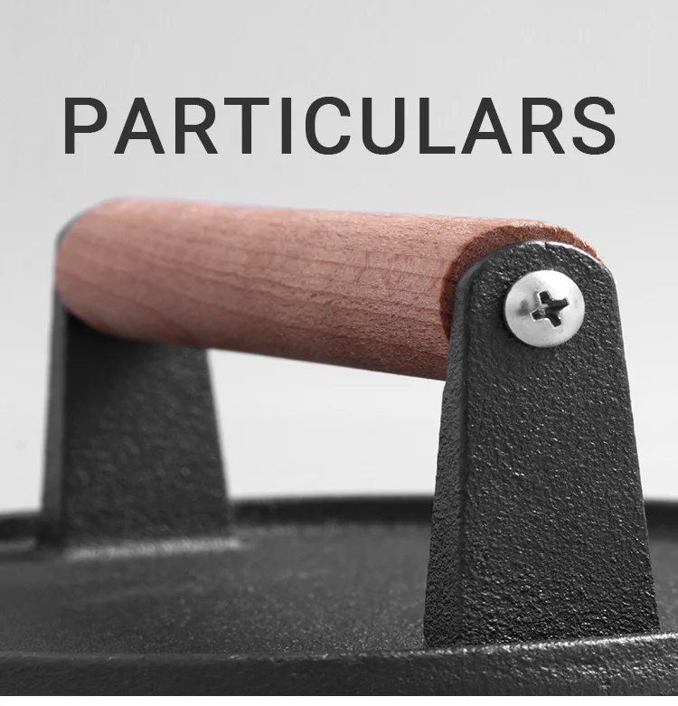 Non-stick cast iron Round and Square Iron Hamburger Bacon Meat Crusher Kit Hamburger Crusher with wooden handle