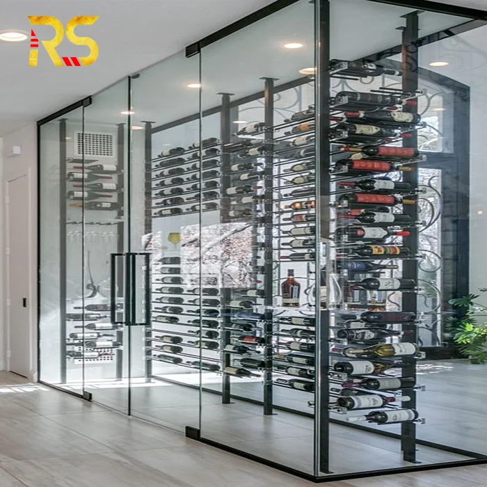 Modern living room furniture luxury glass wine cellar display racks stainless steel wine storage cabinet for bar home