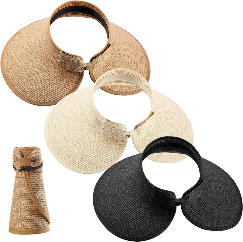 Wholesale Dropshipping 2022 Summer New Roll-up Foldable Straw Golf Visor Hat Wide Brim Sun Visor Hats Beach Hats