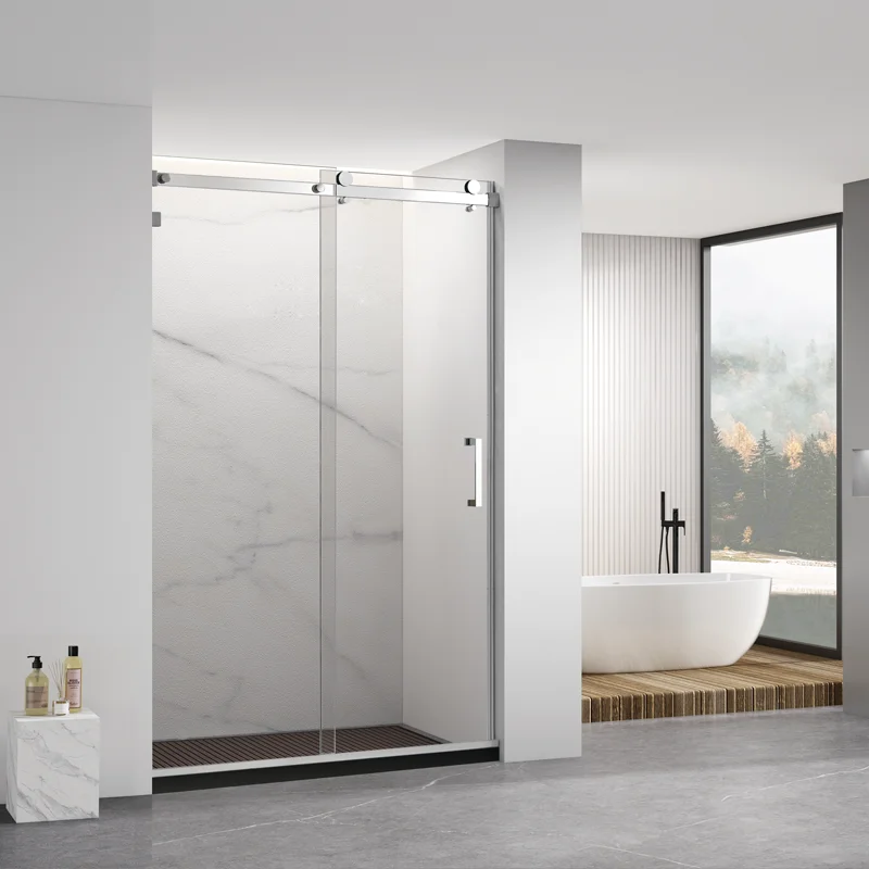 Modern Frameless Tempered Glass Shower Door 8mm One Fixed One Sliding Shower Door For Bathroom
