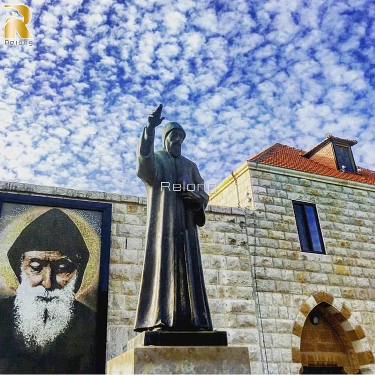 High Quality Custom Church Decor Bronze Saint Charbel Religious Statue for Sale