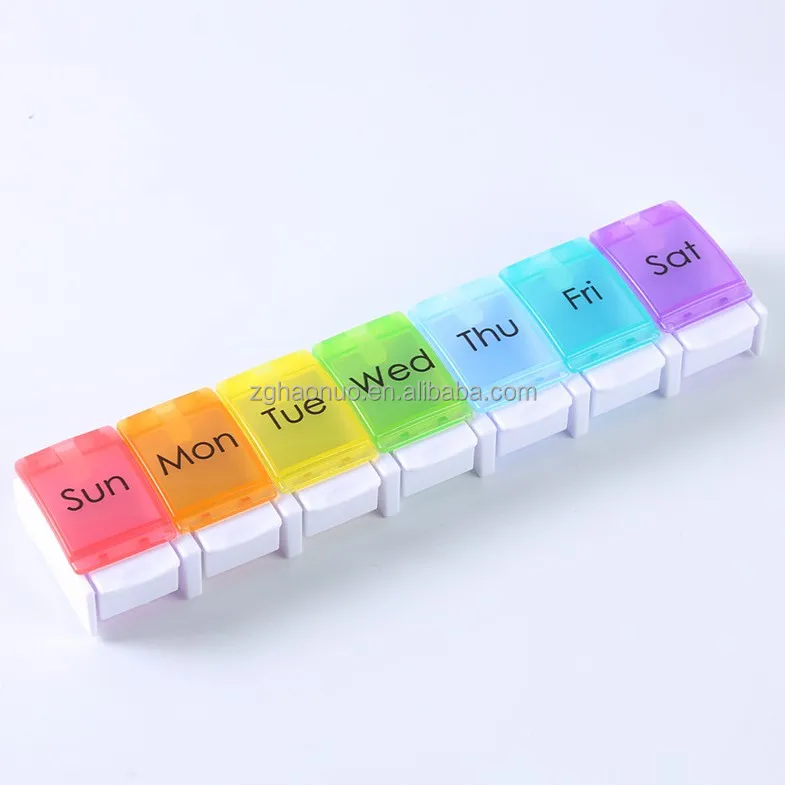 Weekly Pill Organizer BPA Free 7 Day Pill Case with Spring Open Design Large Compartment plastic medicine travel pill container