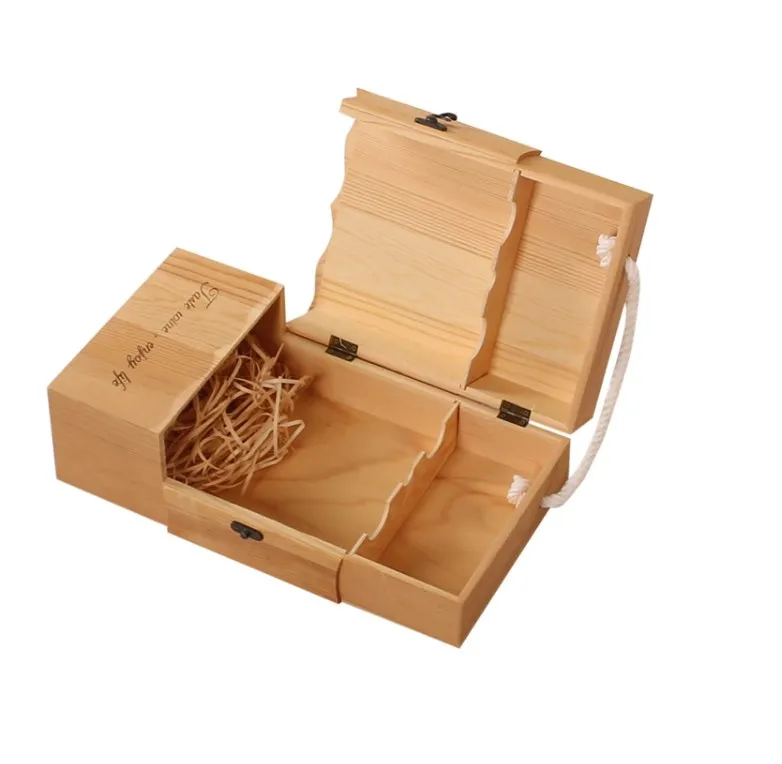 Бесплатный образец новый дизайн высокое качество 2 бутылки деревянная коробка для вина