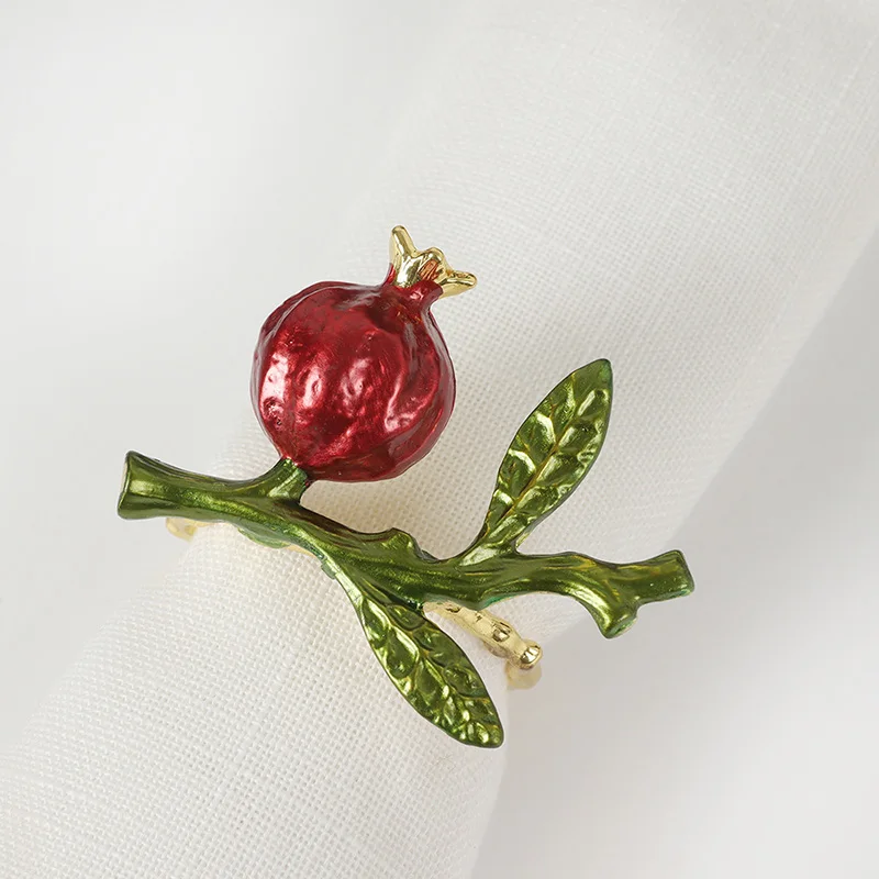 Creative New Hand-Painted Pomegranate Branch Napkin Rings: Alloy Plated Table Decor for Western Restaurants and Hotels