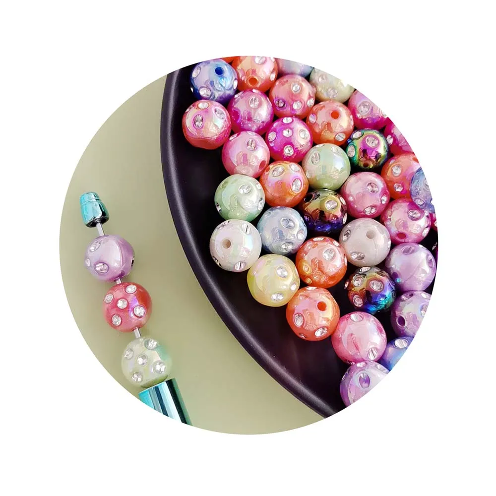 15mm Colorful Loose Crystal Acrylic Rhinestone Round Beads DIY Handmade Jewelry Accessories Beaded Pens Beads 100pcs