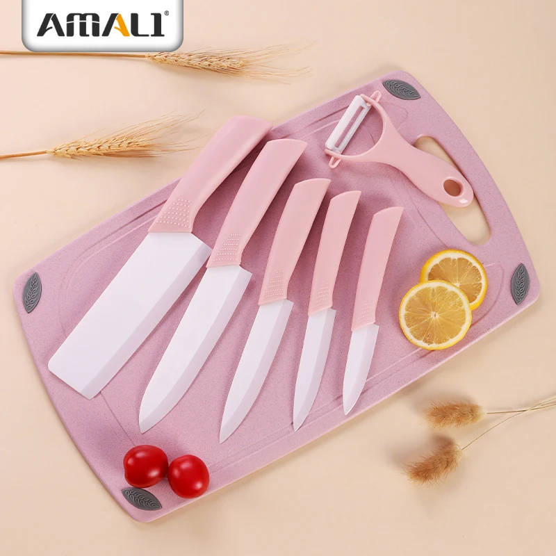 7PCS Ceramic Knife Set With Plastic Cutting Board Ceramic Peeler Ceramic Chopper Knife Chef Knife