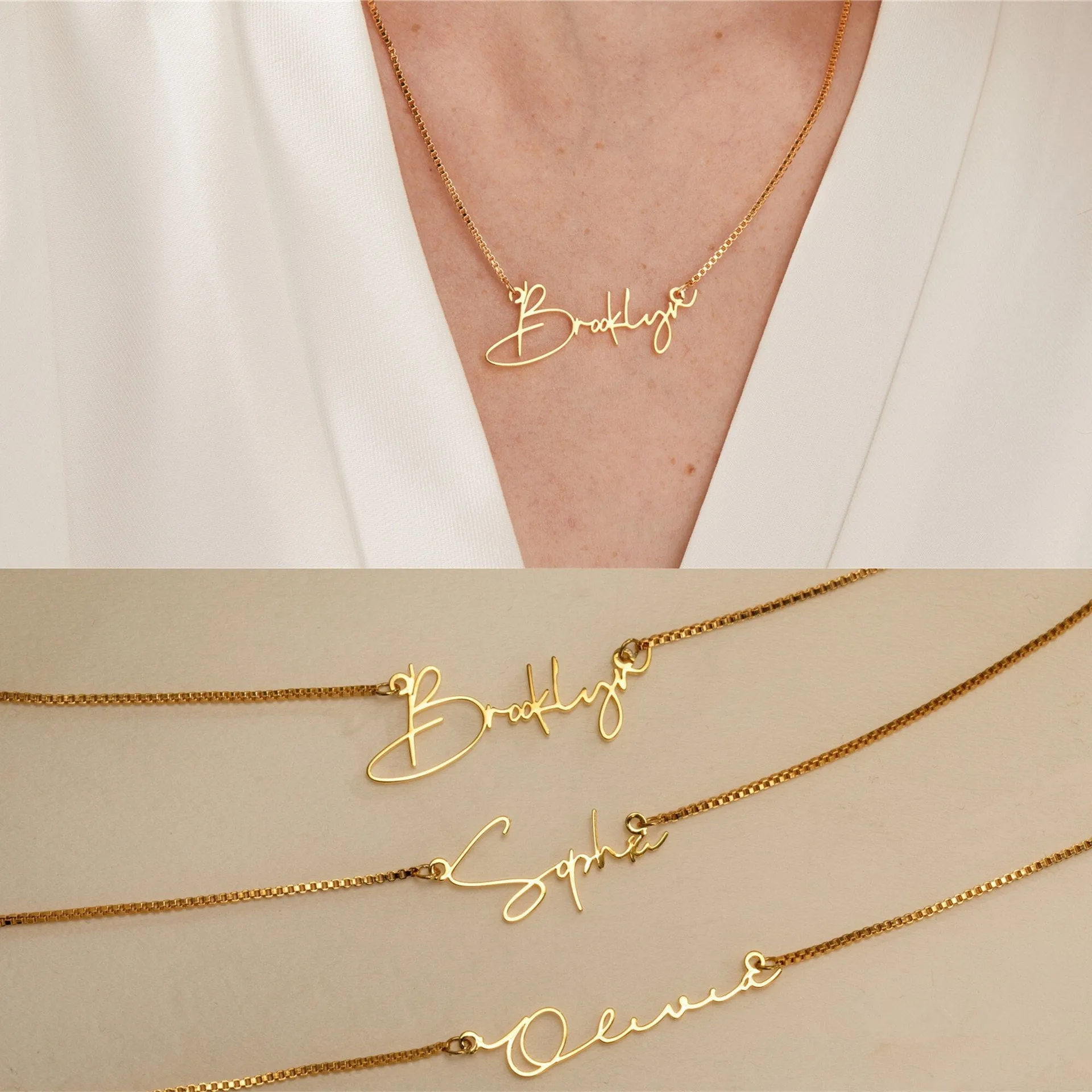 Handwritten Name Chain Personalized Nameplate Bar Necklace Stainless Steel Non-Fading Necklace Female Summer Clavicle Chain