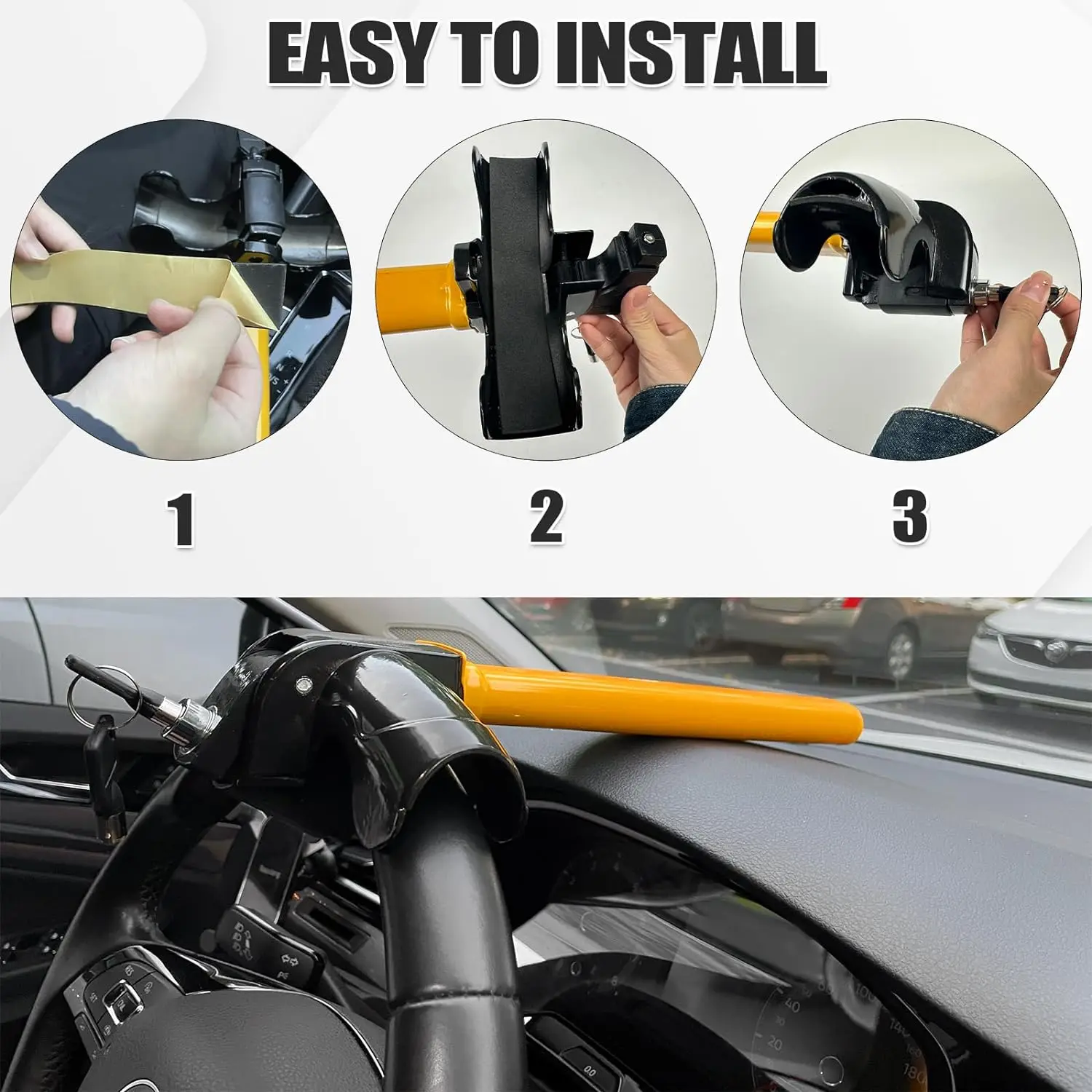 2 Keys T Shape Auto Security Travel Locking Gear Universal Security Anti-theft Heavy Duty SUV Swivel Steering Wheel Lock