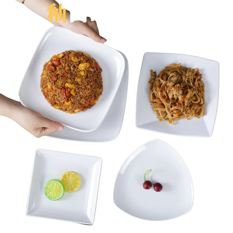 Wholesale Kitchen Dinnerware Set Plates Square Dishes Bowls Service Plates White Melamine Tableware