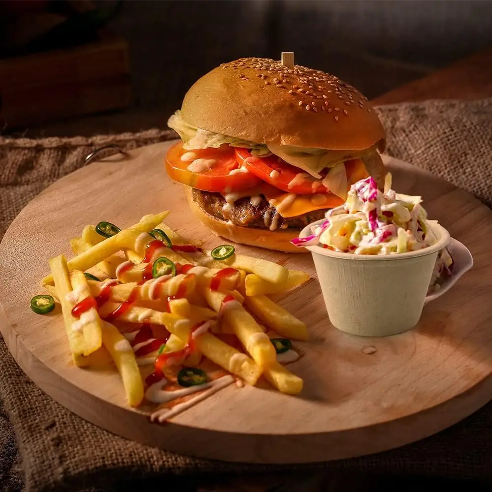 Disposable Compostable Paper Bagasse Round Dipping Bowls Chili Bowls Natural Sugarcane Fiber 4oz Sauces Bowls