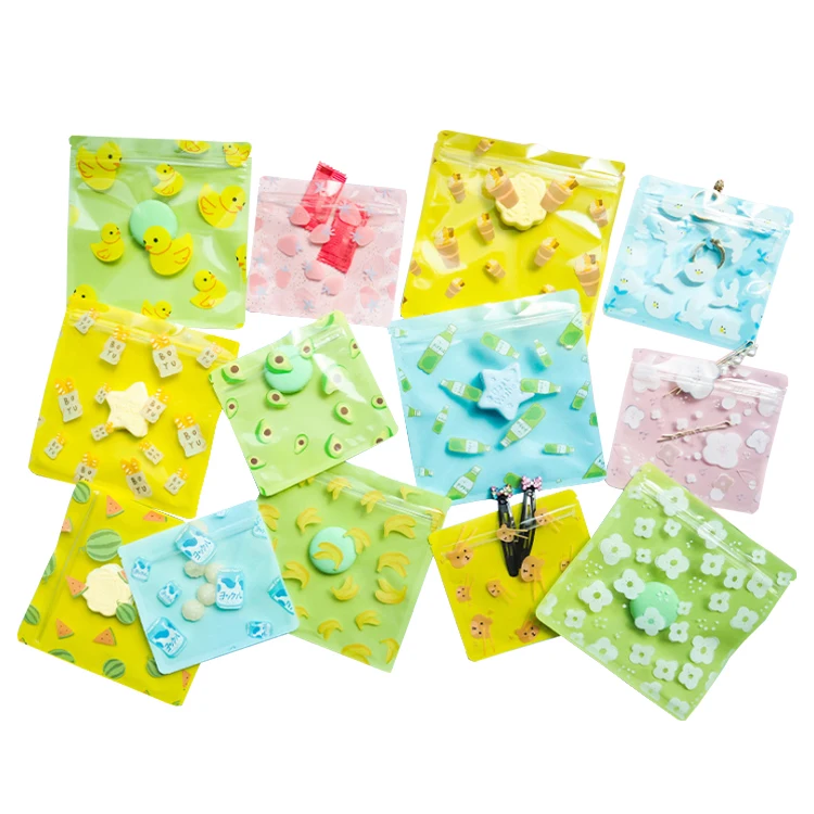 
In Stock and Custom Cute Small Square Three Side Seal Clear Front Plastic Resealable Zipper Ziplock Packaging Pouches Bags 