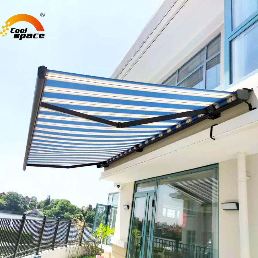 Wall Mounted Electric Aluminum Fully Retractable Waterproof Folding Canopy For Outdoor Terrace Balcony