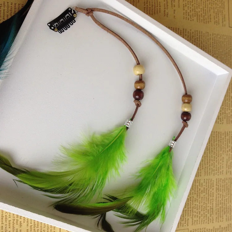 Bohemian Feather Headband Scrunchies Tribal Hair Bands Women Girl Hippie Weaving Hair Accessories Hair Clip
