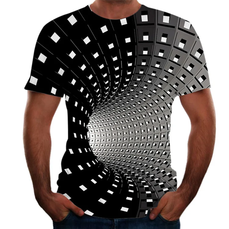 2021 OEM Colorful 3D illusion printing mens T-shirt funny T-shirt black mens pullover  O-neck t shirt mens graphic tee