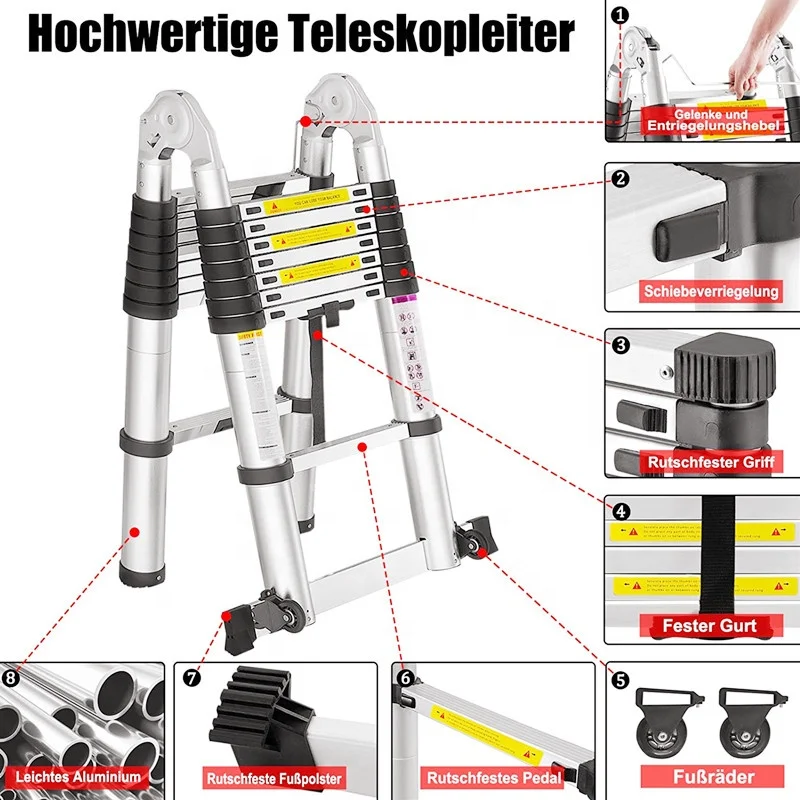 Новая 2 5 + м/16 футов раздвижная складная лестница многоцелевая телескопическая