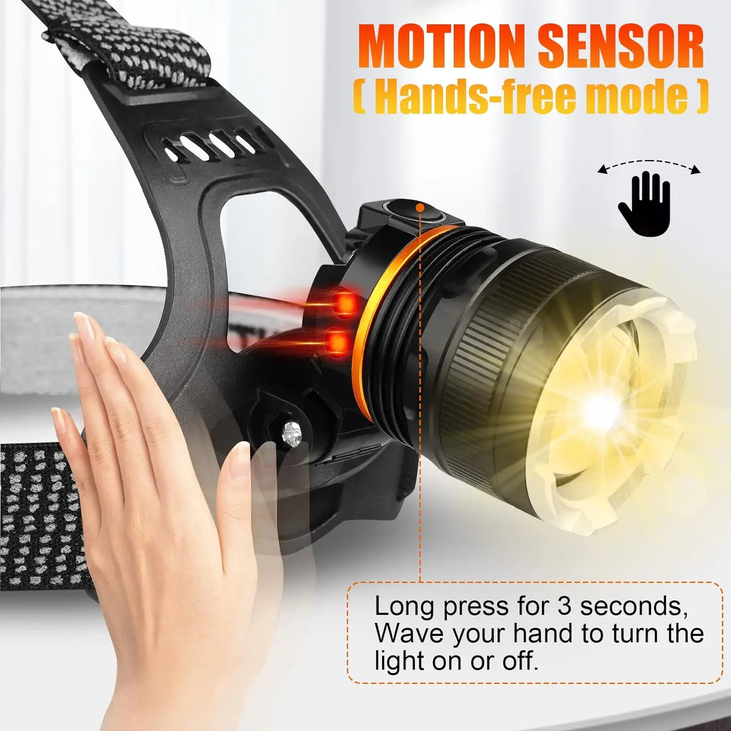 Head Torch LED Headlight Rechargeable,super Bright 50000LM 6 Modes with Red Fishing Battery Customized Logo Polyester Hunting