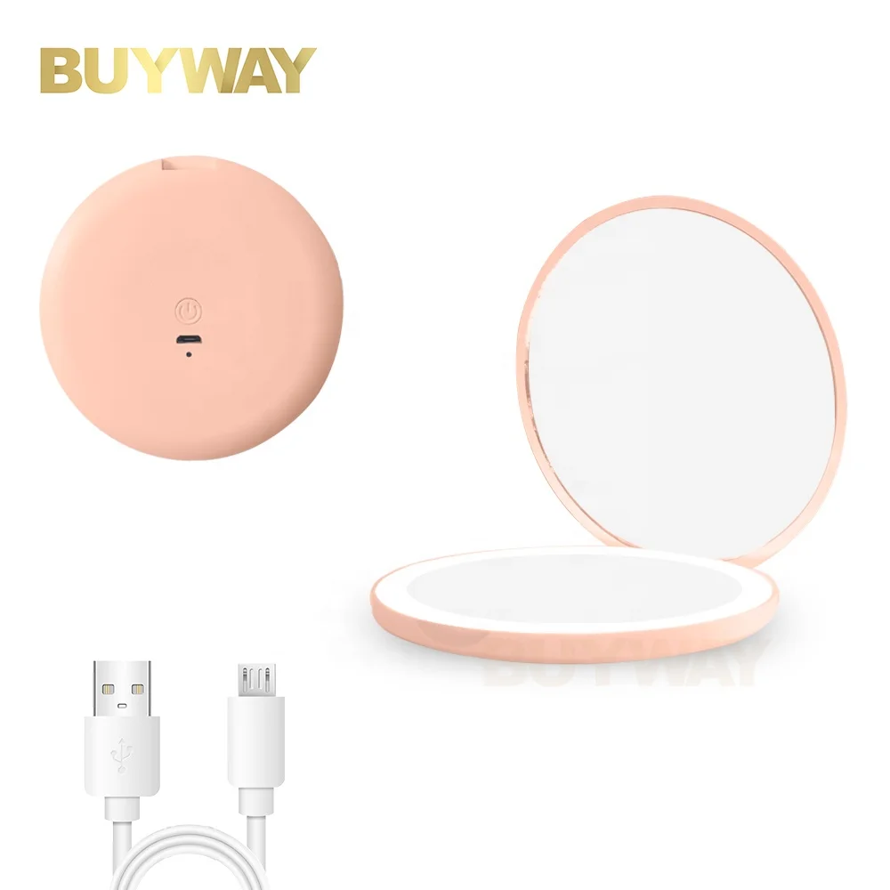 Custom Logo Usb Rechargeable Portable Travel Handheld Pocket Foldable Led Light Cosmetic Smart Touch Screen Bag Makeup Mirror