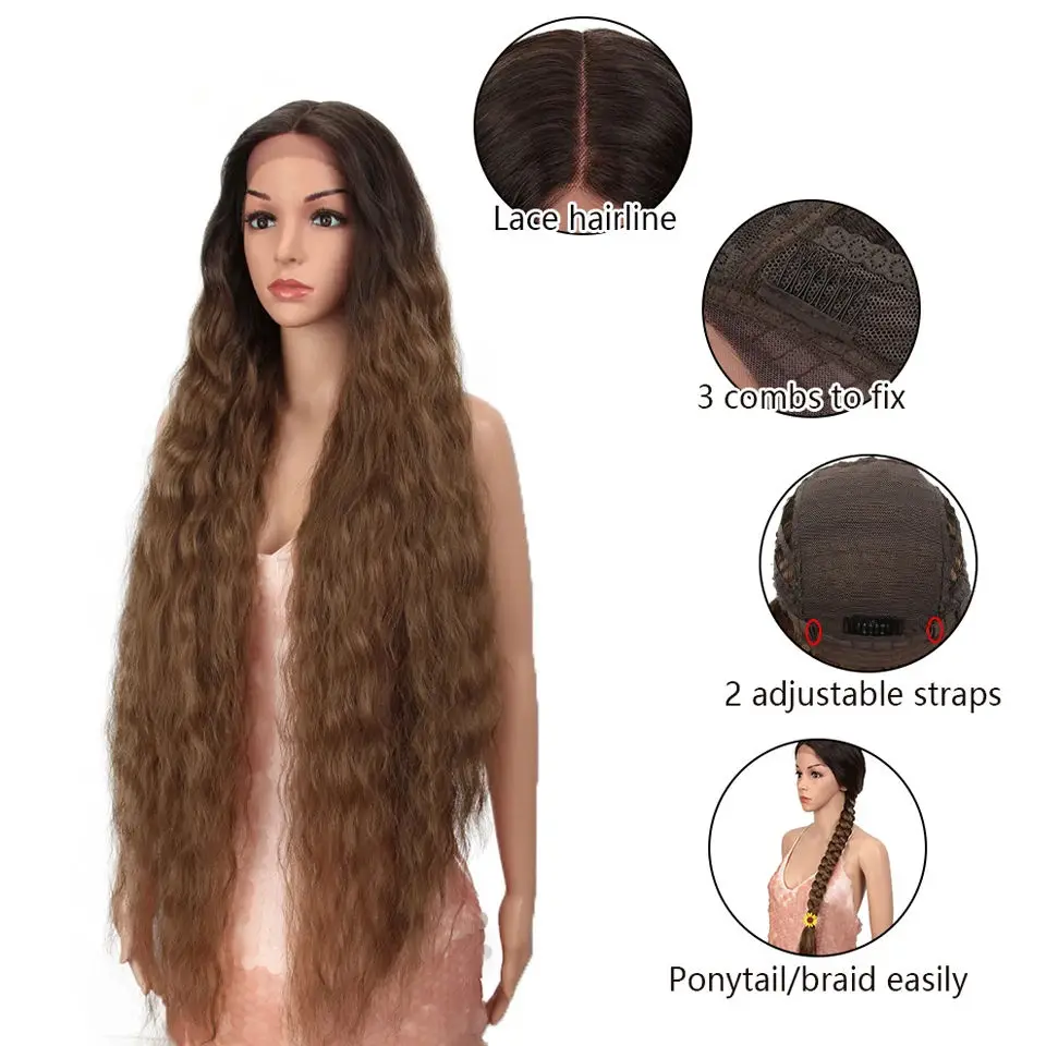 Ombre Wig Women Synthetic Lace Front Wigs Blonde for Black High Quality Premium Fiber Heat Resistant Long Curly Wigs Synthetic