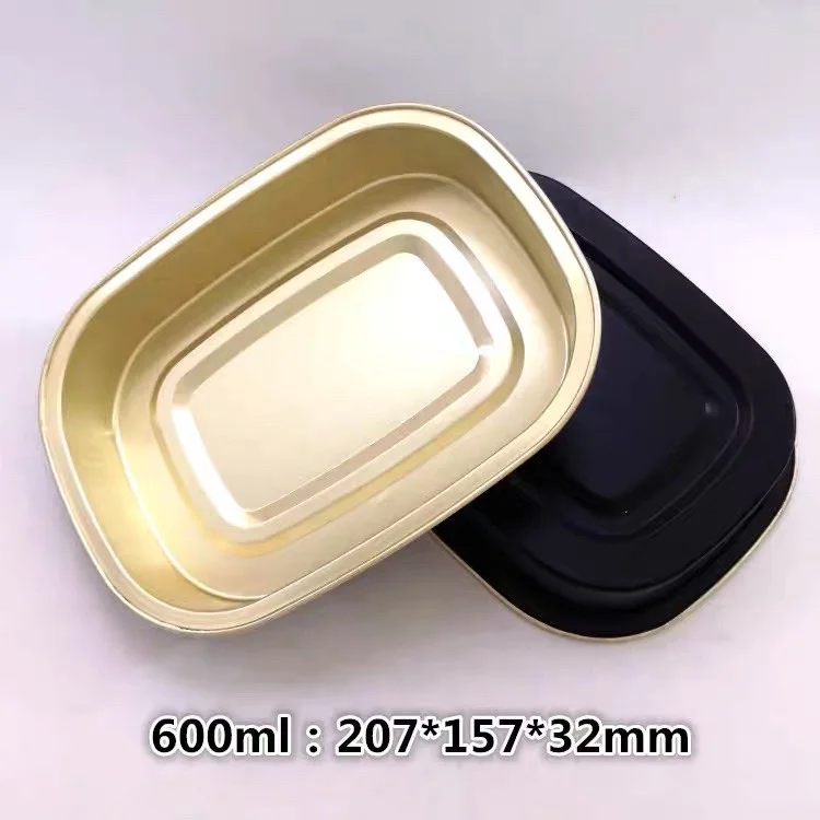 600ml Disposable Rectangle Rectangular Food Serving Food Grade Smootheall Black Gold Color Aluminum Foil Food