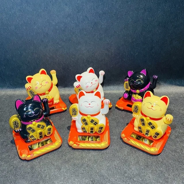 Home Office Car decor Fortune White Mini Happy Money Cat Solar Powered Lucky Waving