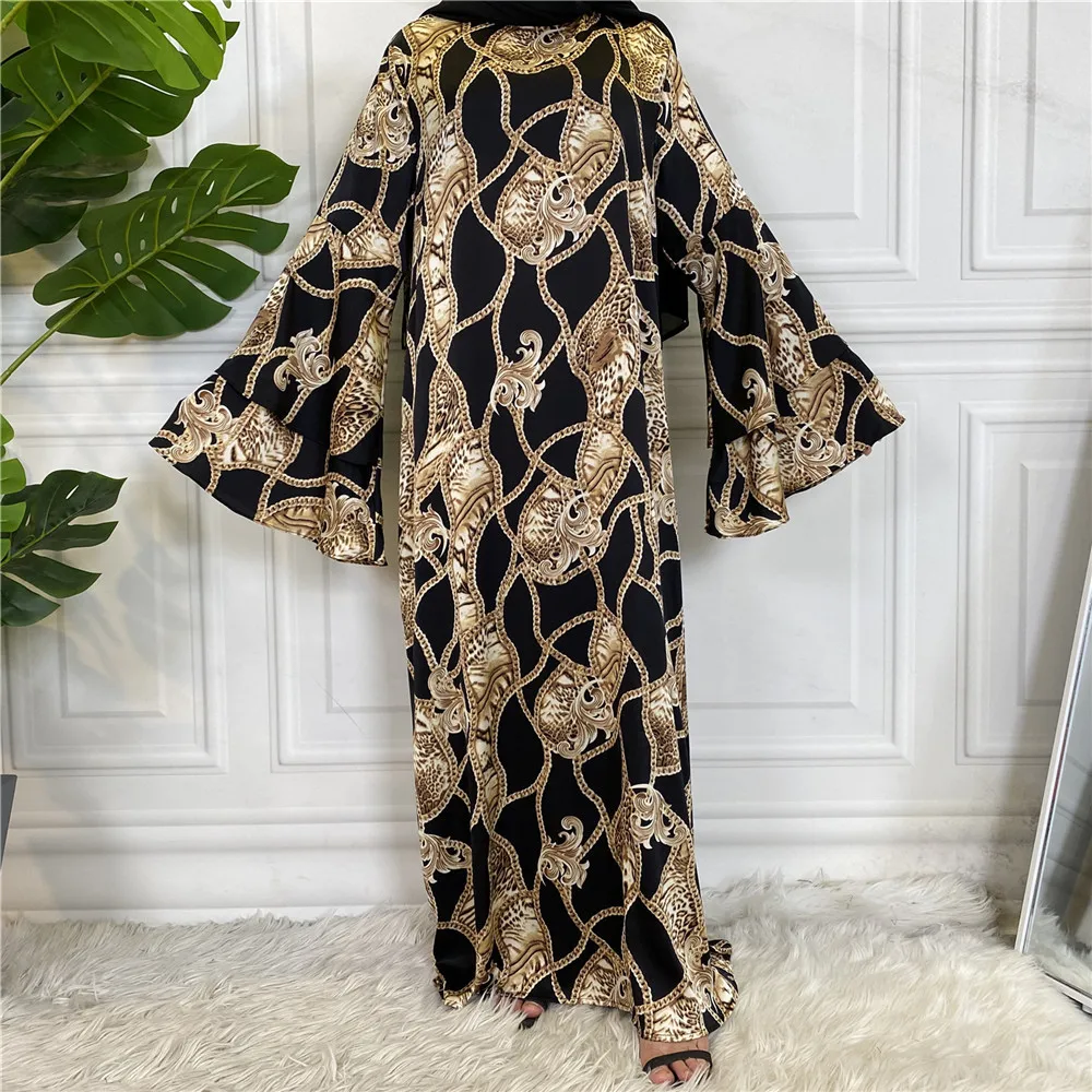 Modest long sleeve floral women maxi causal muslim traditional apparel belted dress abaya Dubai for women clothes