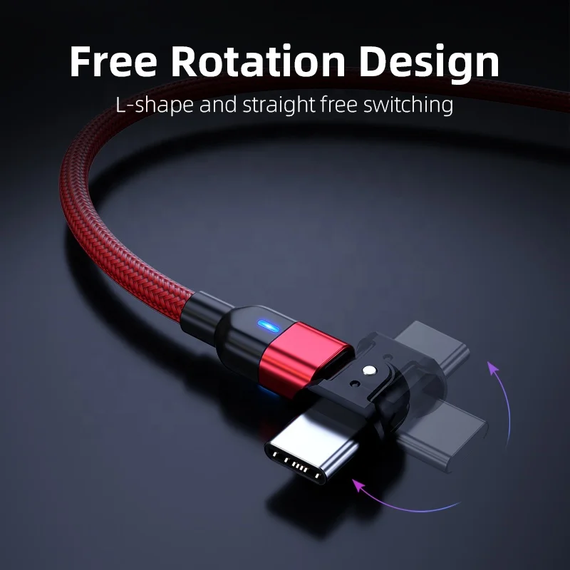180 degree rotating nylon braided data cable 3A fast charging usb c cable type c cable fast charging for android phones