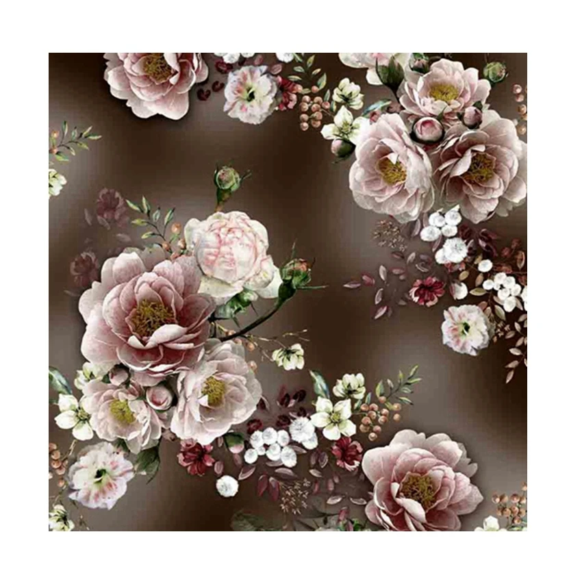 polyester 75D soft crepe chiffon custom flower design styles digital printing for lady wedding dress fabric