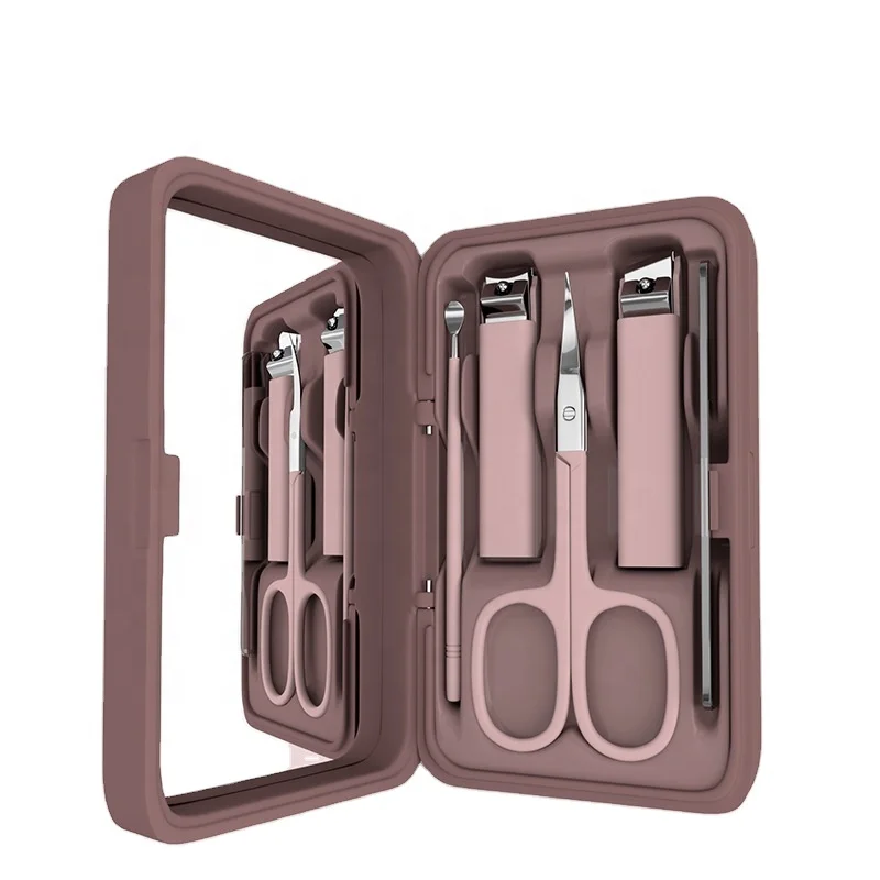 New Arrival Eco-friendly Glass Nail File Earpick Beauty Scissor 5 In 1 Nail Clipper Set With Mirror