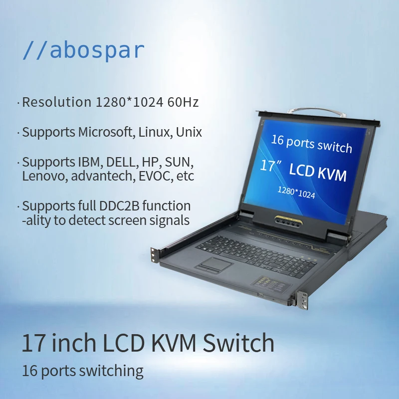 AS-KVM1716 16 ports 17 inch cabinet monitor data center led kvm console Drawer vga kvm switch cabinet lcd kvm switch