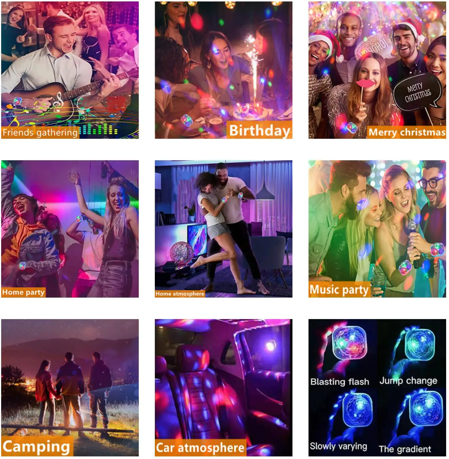 Party Rgb Strobe Lights Music Suitable Suction Cup Disco Lampportable Car Led Light Bulb Rotating Light Disco Bracelet