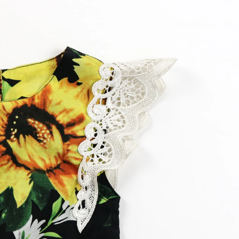 New Summer Korean Style Baby Tops Kids Clothing Polyester Cotton Toddler Girls Black with Sunflower Shirts