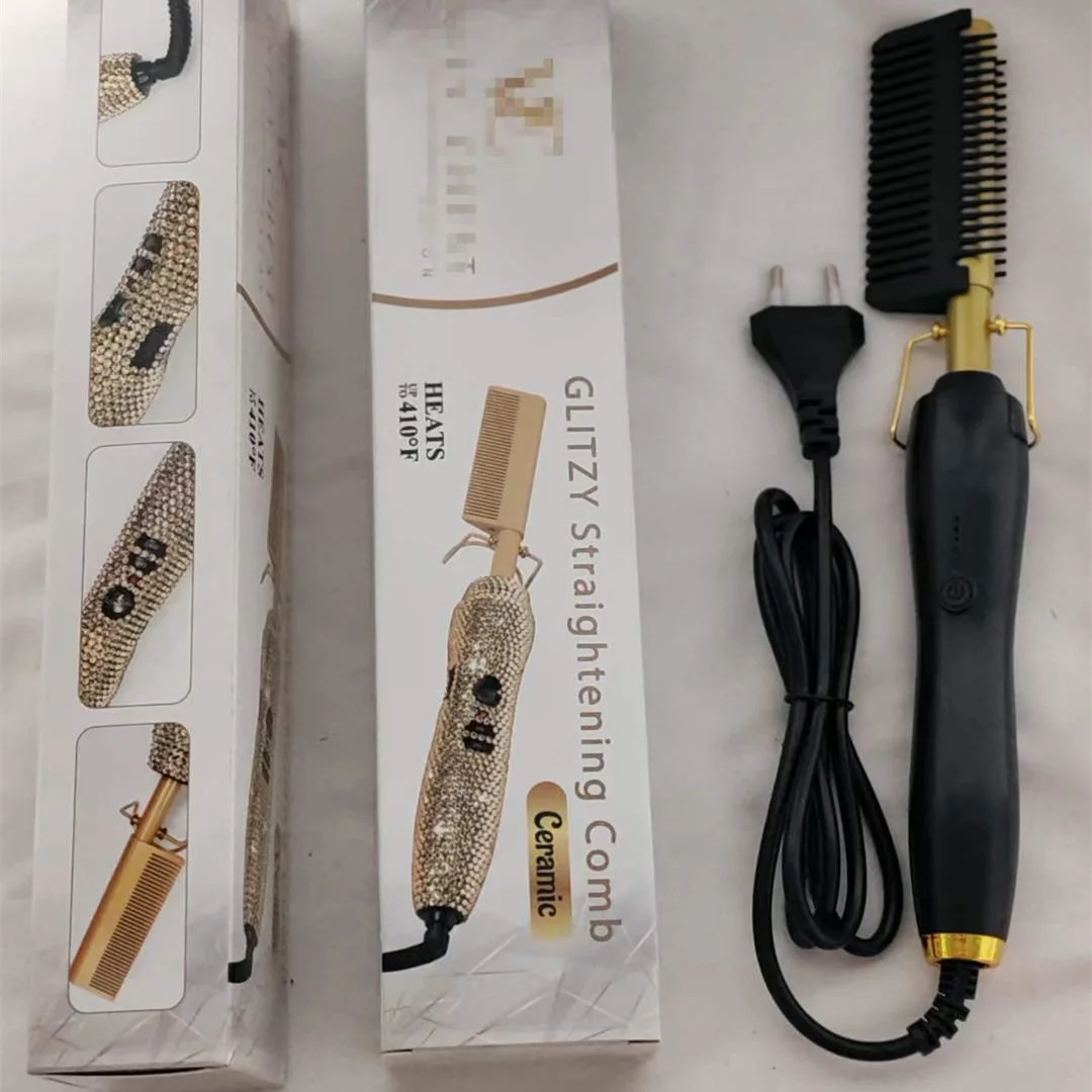 High Quality Electric Hot copper Hair curling Comb Hair Straightening Brush Comb Heat Pressing hot Comb