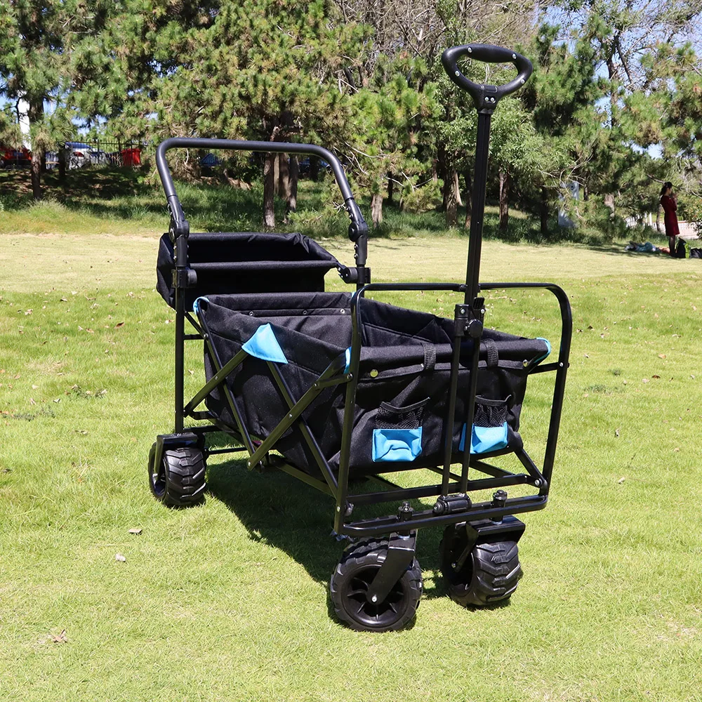 Folding Wagon Double Decker Portable Lightweight Utility Cart Rolling Cart All Terrain Beach Wagon