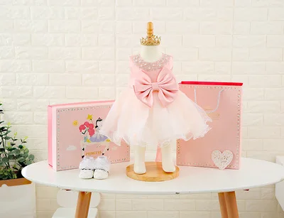 High quality newborn princess dress baby clothes sets  full moon  girl frock  gift box with hundred days gift