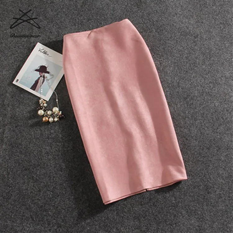 New women fashion bodycon bud official suede pu leather midi skirt for women skirts