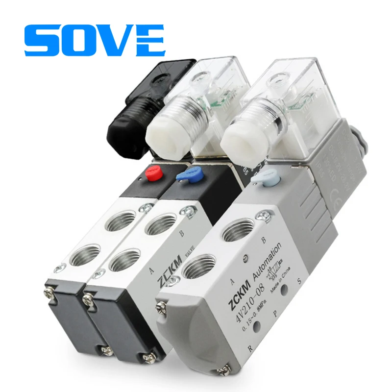 SNS Пневматический воздушный 4V210-08 5/2 порт с одной катушкой управления внутренний пилотный тип Электрический электромагнитный клапан AC/DC 12V 24V