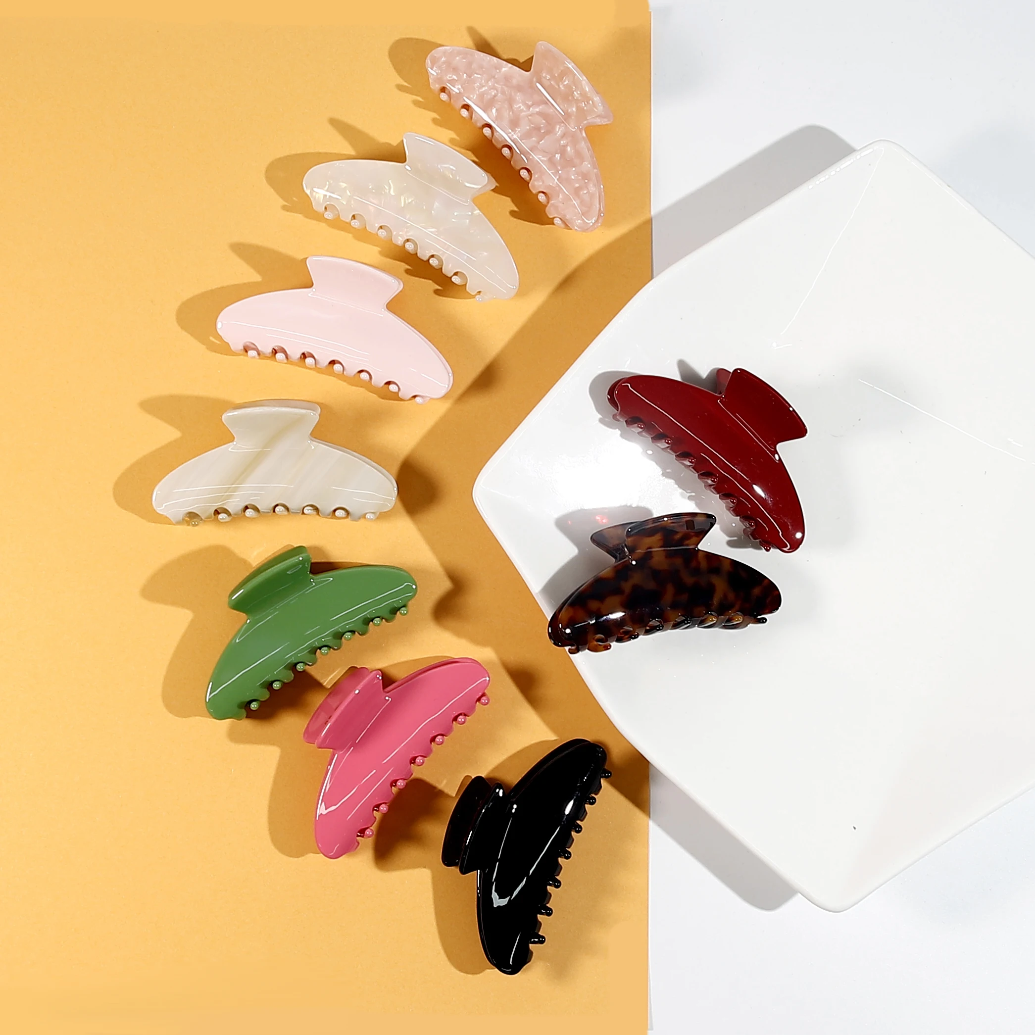 Custom logo Large HairClaws Simple Sweet Color pink hair accessories Eco-friendly Cellulose Acetate Hair Claw Clip for women